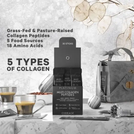 Codeage Multi Collagen and Biotin 10,000 mcg + Vitamin C Powder Supplement, B6 & D3 - Platinum - 30 Stick Packs image {3}