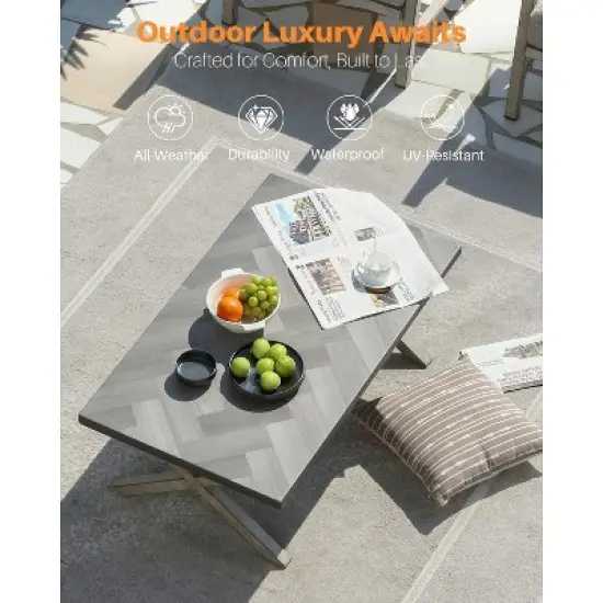 COWLOWN Modern Aluminum Outdoor Coffee Table, All-Weather Patio Table with Resin Top, Rust-Resistant, for Garden, Poolside, Balcony & More image {2}