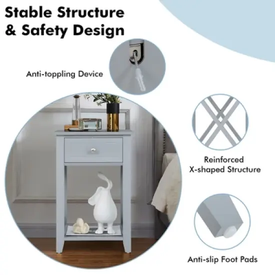 Costway Bedside Sofa End Table Nightstand with  Drawer for Living Room Bedroom Grey/Black/White image {7}