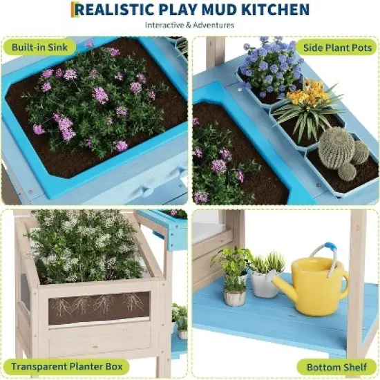 Outdoor Garden Potting Bench Table Work Station with Transparent Planter Box Raised Garden Bed 3 Side Plant Pots and Storage Shelf image {7}