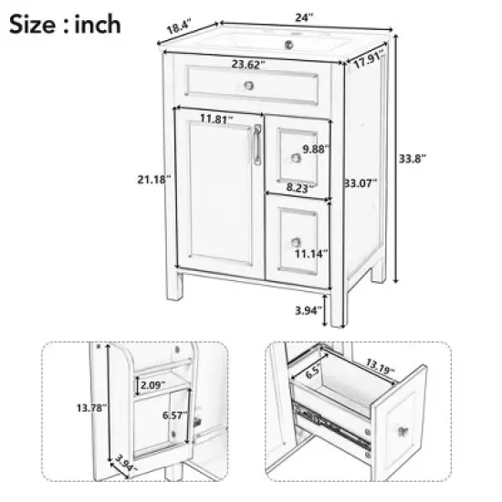 Merax 24-Inch Bathroom Vanity with Ceramic Sink, Soft Close Doors & Drawers image {8}
