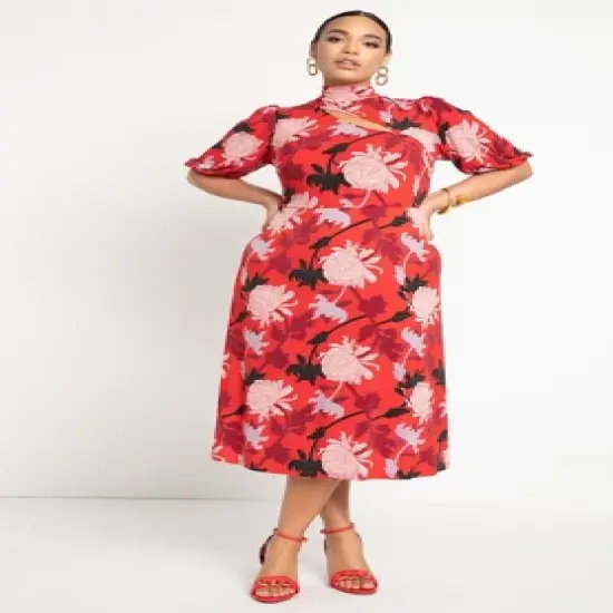 ELOQUII Women&rsquo;s Plus Size Short Sleeve A-Line Dress image {3}