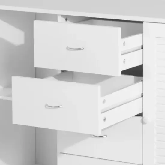 HOMCOM 47" Modern Storage Cabinet Buffet Sideboard with Drawers and Louvered Doors- White image {5}