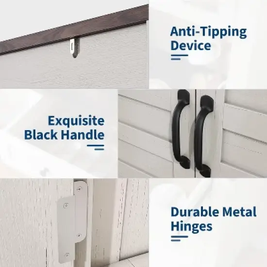 72" Tall Farmhouse Pantry Cabinet with Doors and Drawer, Adjustable Shelves Storage Hutch, Freestanding Kitchen Coffee Bar, White+Brown image {3}