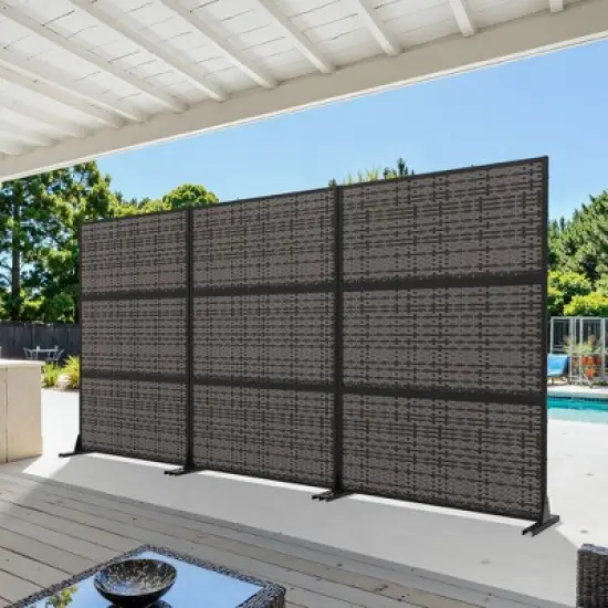 Wooakway 72"H Black 3 Panel Woven Room Divider Patio Decorative Screen Freestanding Privacy Trellis image {7}