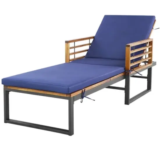Tangkula Outdoor Chaise Lounge Chair w/ 4-Position Adjustable Backrest Poolside Patio Navy image {8}