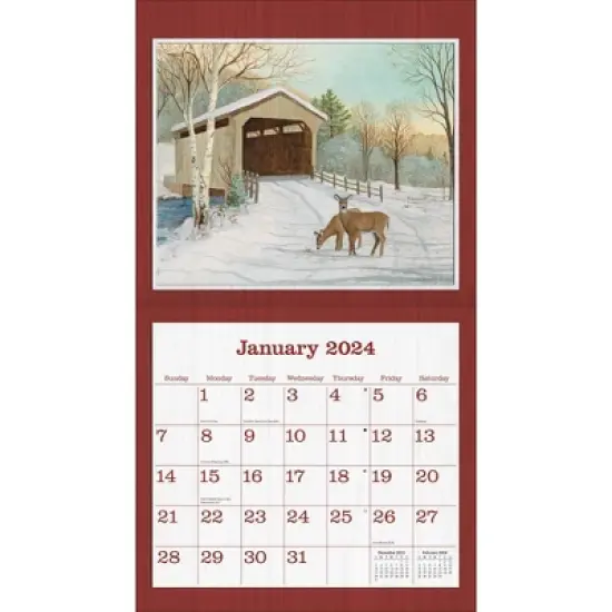 Lang 2024 Wall Calendar 24"x12" Covered Bridge image {1}