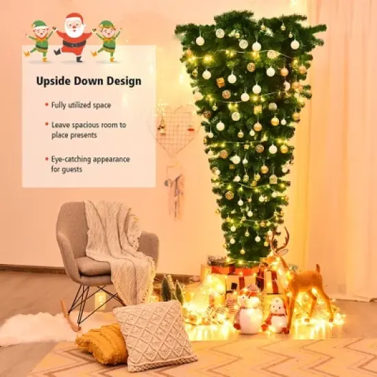 Costway 7Ft Unlit Upside Down Artificial Christmas Tree with 1000 Branch Tips Holiday image {6}