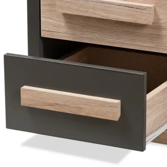 Pandora Modern and Contemporary Two-Tone 2 Drawer Nightstand Dark Gray - Baxton Studio image {6}