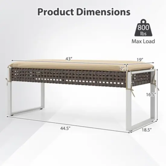 Tangkula 43 Inch Patio Rectangle Ottoman w/ Metal Legs & Seat Cushion image {8}