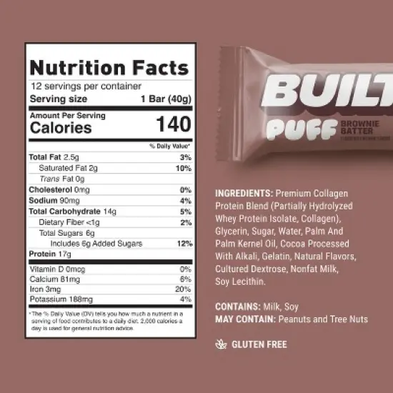Built Bar Brownie Batter Puff Protein Bars - 17g Protein - 4ct image {4}