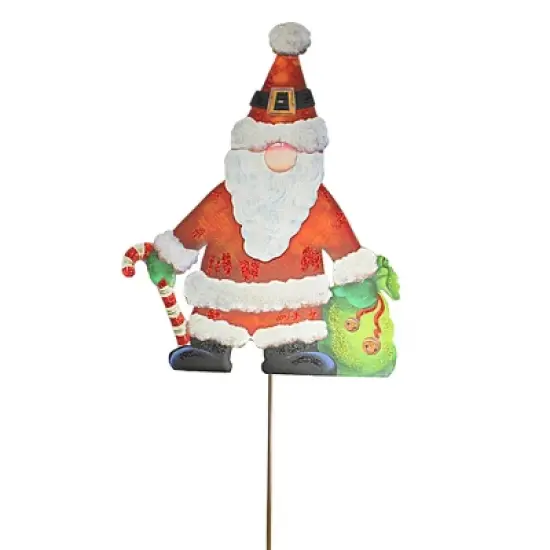 Christmas Santa Gnome.  -  One Yard Decoration 43 Inches -  Candy Cane Gift Bag  -  C22059  -  Metal  -  Red image {1}