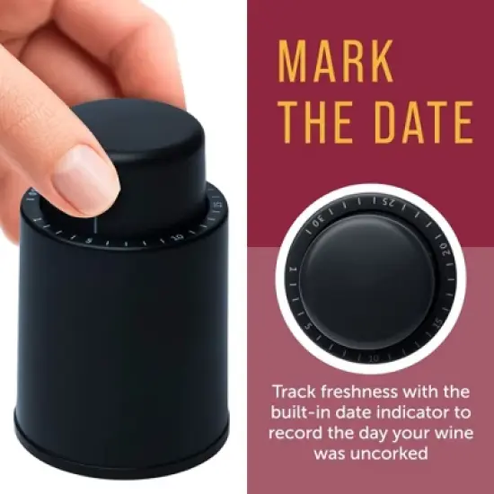 Maplefield Vacuum Wine Stoppers - Leak-Proof Vacuum Pump Wine Preserver - Resealable Wine Vacuum Stopper - Plastic - 4 Pack [Black] image {4}