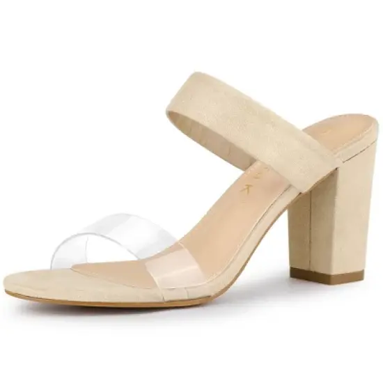 Allegra K Women's Dual Clear Strap Block Heels Slides Sandals image {7}