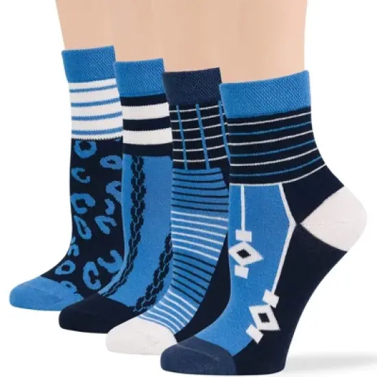 Women's Cotton Diabetic Quarter Patterned Socks - 4 Pack - Shoe Size 5-9 M, 8-12 L - Heart, Stripe, Flower - Black, Blue | 7BIGSTARS KINGDOM image {6}