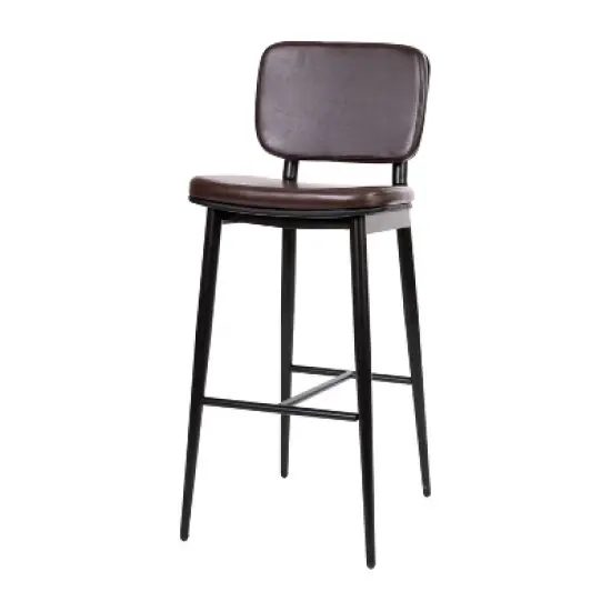Flash Furniture Kenzie Commercial Grade Mid-Back Barstools - LeatherSoft Upholstery - Iron Frame with Integrated Footrest - Set of 2 image {2}