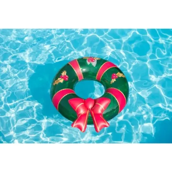 Swimline 42" Christmas Wreath with Bow Inflatable Pool Inner Tube Ring image {4}