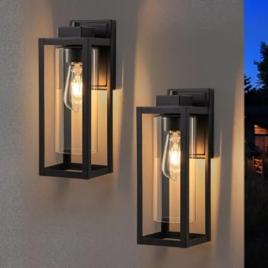 C Cattleya 14 in.1-Light Matte Black Outdoor Wall Lantern Sconce with Cylinder Clear Glass Shade(2-Pack) image {1}
