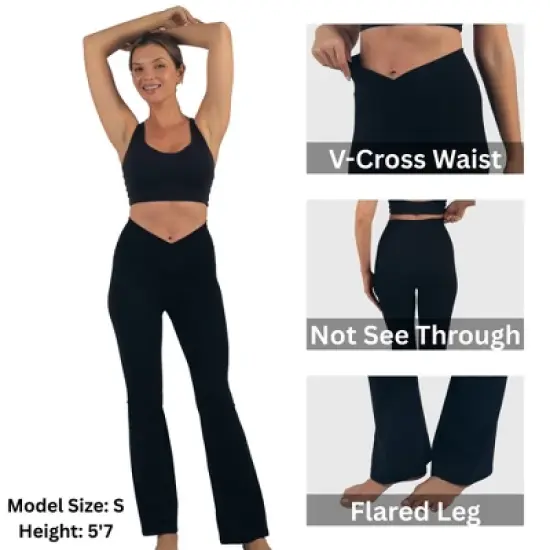 Alpine Swiss Leila Womens Flare Leggings High Waisted Crossover V Waist Buttery Soft Tummy Control Yoga Pants Not See Through Workout Bootcut Tights image {3}