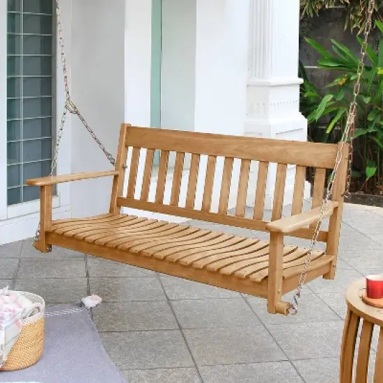 Cambridge Casual Moni Teak Wood Outdoor Porch Swing: Weather-Resistant, 2-Seater with Hanging Hardware image {2}