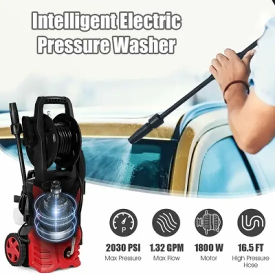 Costway 2030PSI Electric Pressure Washer Cleaner 1.7 GPM 1800W with Hose Reel Red image {7}