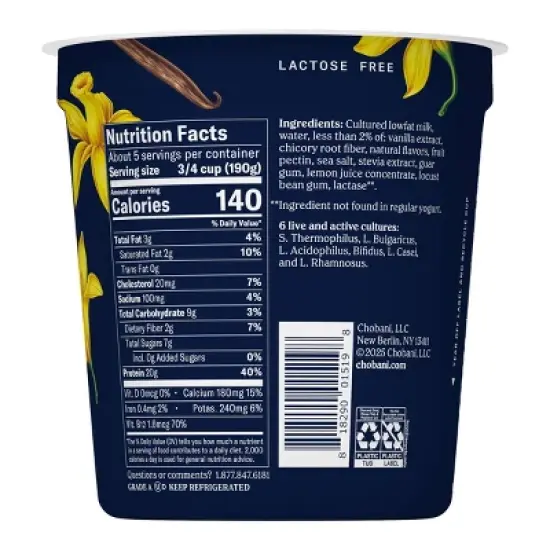 Chobani 20g Protein Vanilla Greek Yogurt - 32oz image {4}