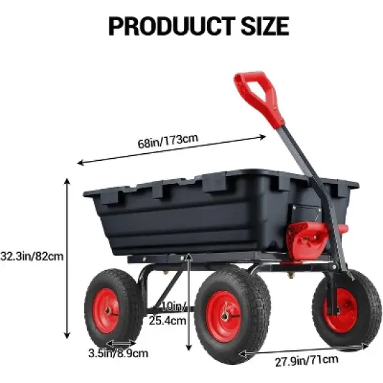 Garden Dump Cart,800lbs Heavy Duty Yard Dump Garden Cart, Steel Frame for Garden,Lawn,Barn,Farm image {6}