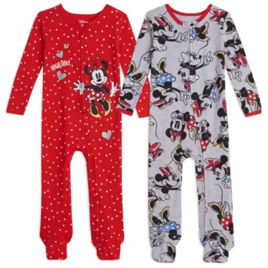 Disney Minnie Mouse Baby Girls 2 Pack Zip Up Sleep N' Play Coveralls Newborn to Infant  image {8}
