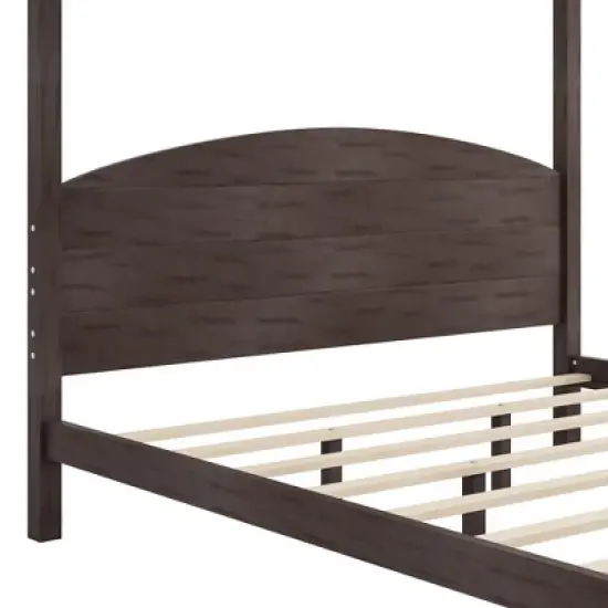 King Size Canopy Platform Bed, Wooden Bed Frame with Headboard and Support Legs -ModernLuxe image {6}