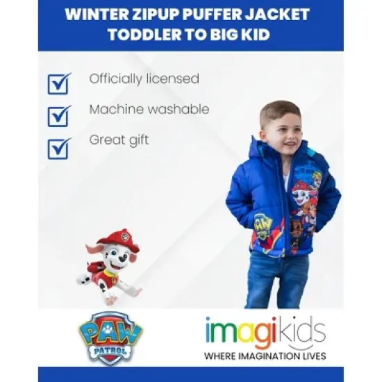 Paw Patrol Rubble Marshall Chase Zip Up Puffer Jacket Little Kid to Big Kid image {5}
