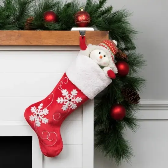 Northlight 20.5-Inch Red and White Velvet With White Snowflake Christmas Stocking image {1}