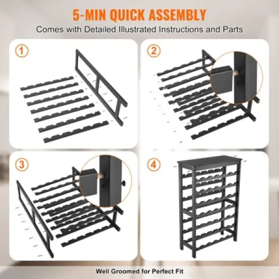 VEVOR 42 Bottle Modular Wine Rack, 7-Tier Solid Bamboo Wood Storage Racks with Table Top, Floor Freestanding Wines Holder Display Shelf, Black image {5}