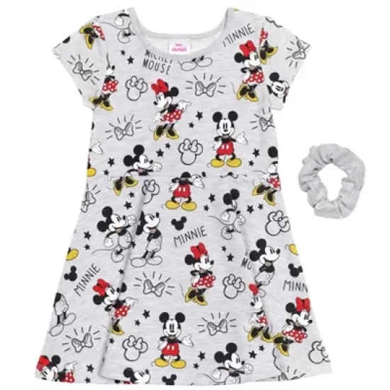 Disney Minnie Mouse Mickey Mouse Short Sleeve Dress Scrunchy Set Gray  image {9}