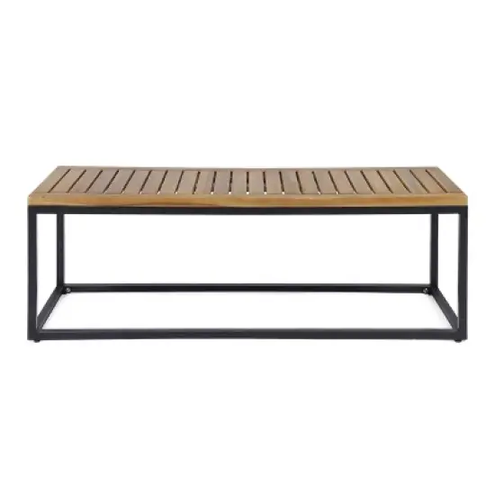 GDFStudio Newcastle Outdoor 54" Acacia Wood and Iron Bench image {8}
