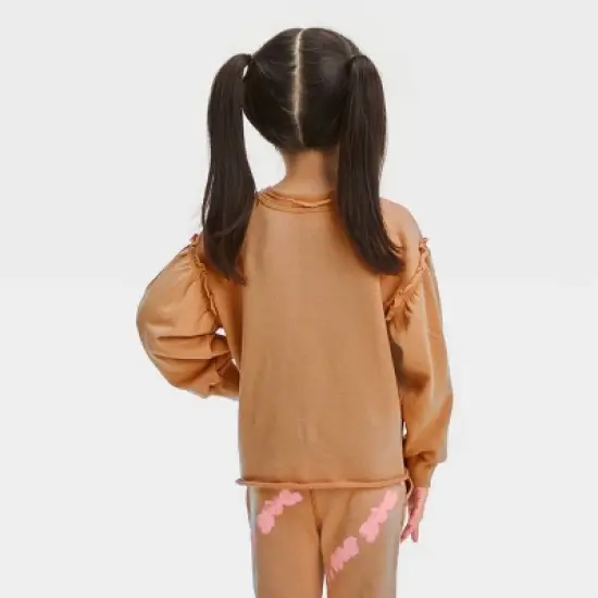 Grayson Mini Toddler Girls' 'Be Nice' French Terry Puff Sleeve Crewneck Sweatshirt - Brown image {1}