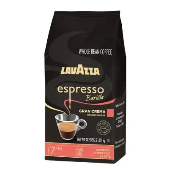 Lavazza Espresso Barista Gran Crema Whole Bean Coffee, Medium Roast, Arabica and Robusta Blend, 2.2 lb Bag image {6}