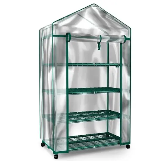 Nature Spring Greenhouse With 4 Shelves, PVC Cover, and Removable Locking Wheels - 19.3" x 63.3" image {6}