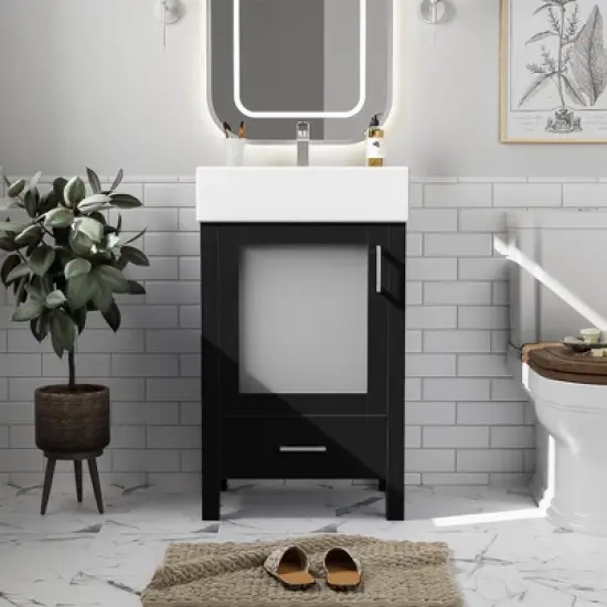 MOEPISY 20 Inch Bathroom Vanity With Ceramic Sink And Ample Storage, Ideal For Small Bathrooms, Black image {1}