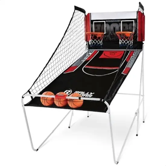 Rally and Roar Indoor Home 2 Player Hoop Dual Shootout Basketball Arcade Game with Preset Games, LED Scoreboard, Side Netting, 3 Basketballs and Pump image {6}