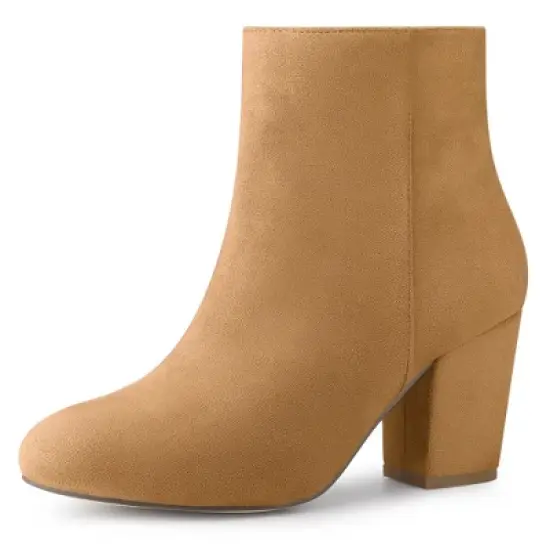 Allegra K Women's Round Toe Side Zip Chunky Heel Ankle Boots image {11}