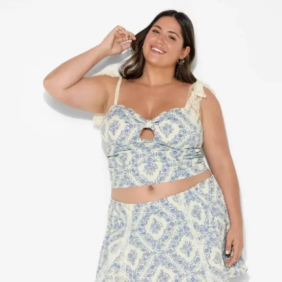 Women's Lace Tie Strap Tank Top - Wild Fable&trade; Blue Floral image {1}