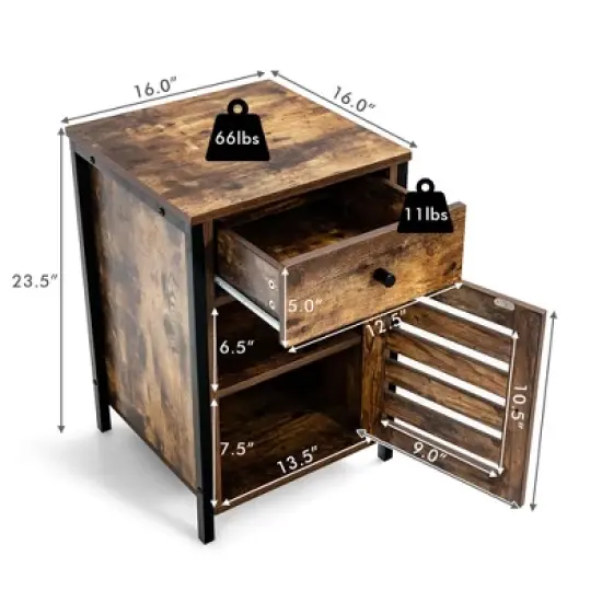 Costway Nightstand with Drawer Cabinet Adjustable Shelf Industrial Side Table Rustic image {1}