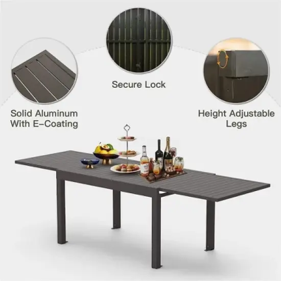 GlasFlength Patio End Tables, Large Extendable Aluminum Table, Dark Brown, Dimensions, 106"*35"*29" image {3}