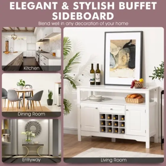 Costway Storage Buffet Sideboard Table Kitchen Sever Cabinet Wine Rack White image {5}