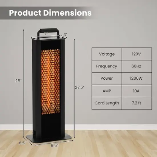 Tangkula 1200W Freestanding Double-Sided Patio Heater Automatic Shut-Off with Handle image {8}