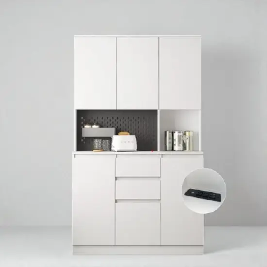 74" Freestanding Kitchen Pantry Cabinet with 6 Doors, 2 Drawers, USB Ports, Modern Storage Hutch for Kitchen or Dining Room image {11}