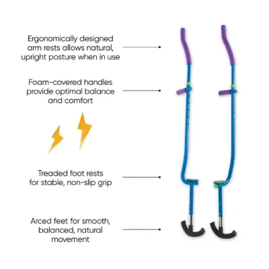 HearthSong Adjustable Ergonomic Amazing Feats Kids Stilts with Treaded Foot Rests, Arced Feet, and Foam Handles, Blue image {4}