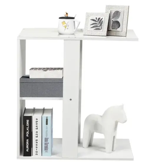 Costway 3-tier Side Table W/Storage Shelf Space-saving Nightstand White image {9}