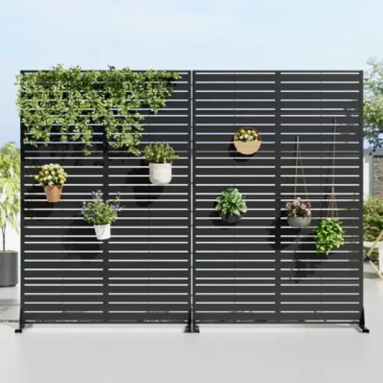 PexFix 72 in. x 94 in. Black Metal Freestanding Privacy Screen Garden Fence For Deck Patio Balcony Outdoor Privacy Panel Louvered Design image {10}