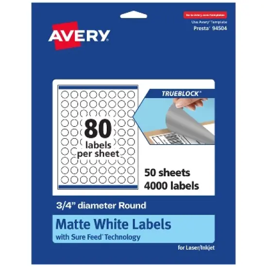 Avery TrueBlock Matte White Paper Labels,  3/4" diameter Round image {9}